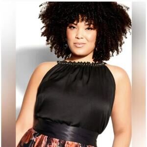 City Chic Gabriella Black Sleeveless High Neck Blouse Size 18 NWT